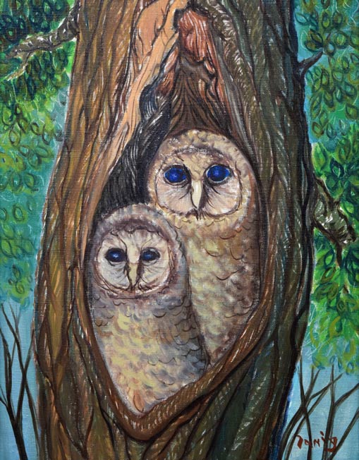 谷口一芳「ふくろう」油絵・F6号 作品全体画像