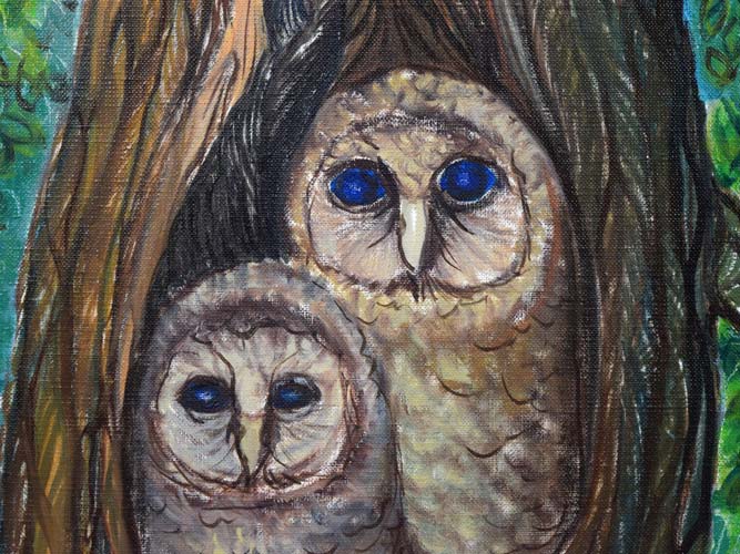 谷口一芳「ふくろう」油絵・F6号 拡大画像3