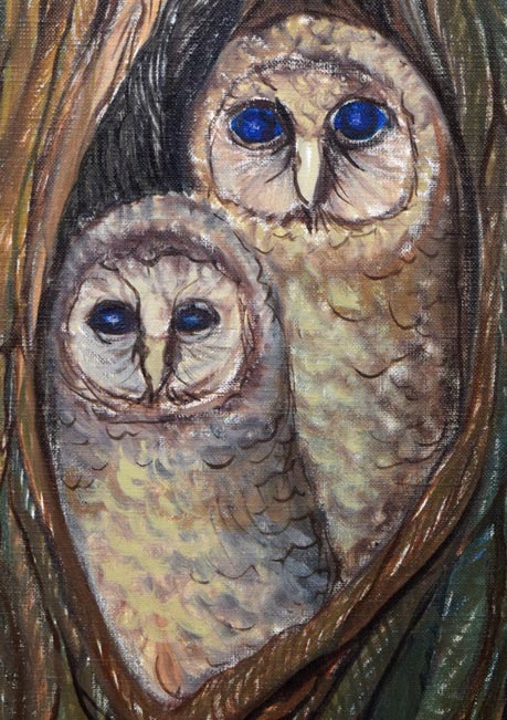 谷口一芳「ふくろう」油絵・F6号 拡大画像2