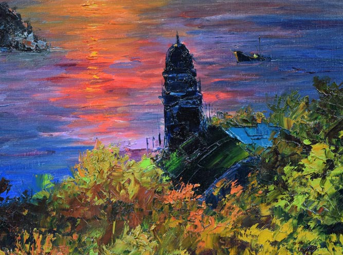 谷口春彦「瀬戸の朝焼け」油絵・F10号 拡大画像3