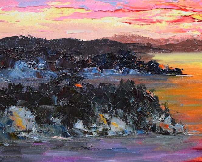 谷口春彦「瀬戸の朝焼け」油絵・F10号 拡大画像2