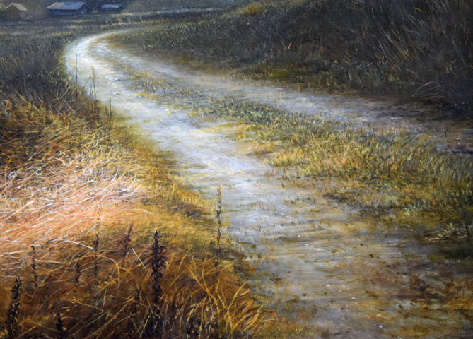 辰巳恵理「早春の山里」油絵・F3号 拡大画像2