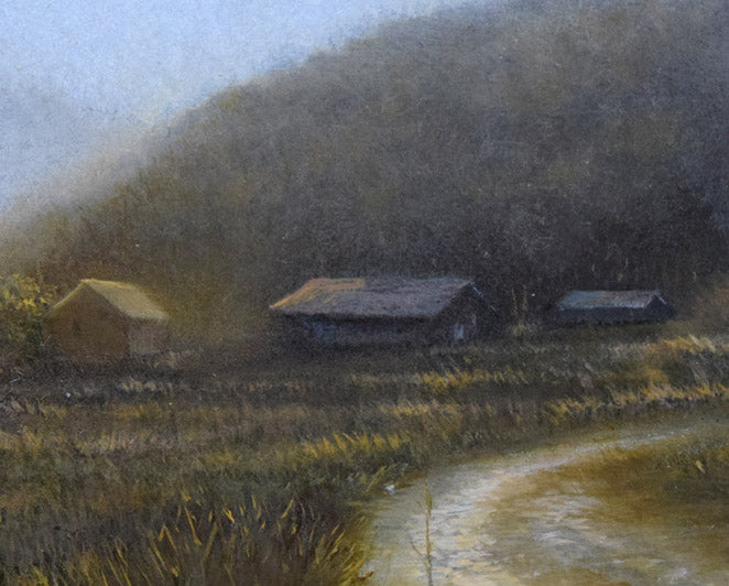 辰巳恵理「早春の山里」油絵・F3号 拡大画像4