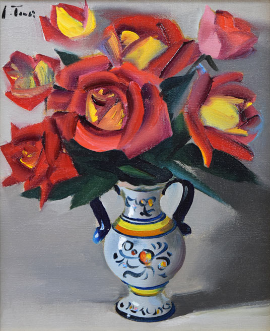 寺井重三「ばら」油絵・F3号 作品全体拡大画像