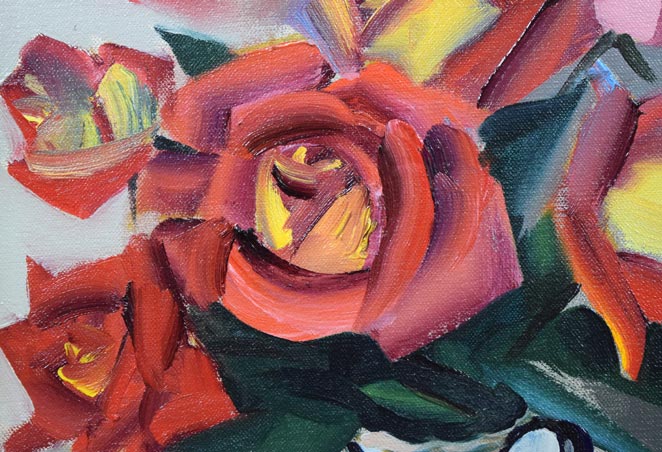 寺井重三「ばら」油絵・F3号 拡大画像1