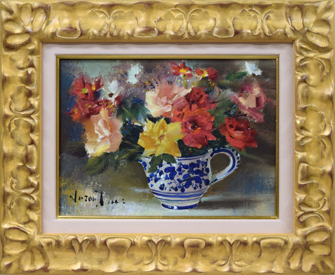 寺井重三「薔薇」油絵・F4号(金縁)
