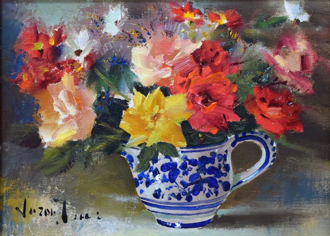 寺井重三「薔薇」油絵・F4号(金縁) 作品全体拡大画像