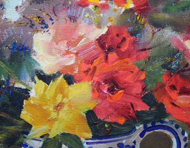 寺井重三「薔薇」油絵・F4号(金縁) 拡大画像2