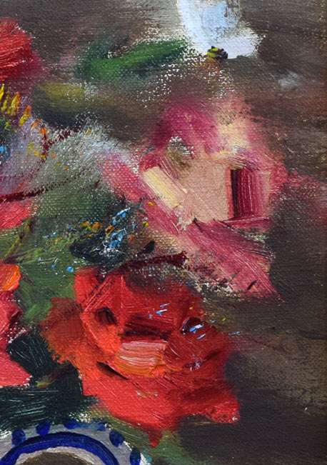 寺井重三「薔薇」油絵・F4号(金縁) 拡大画像3