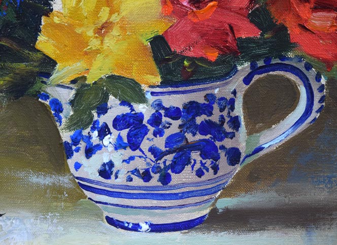 寺井重三「薔薇」油絵・F4号(金縁) 拡大画像4