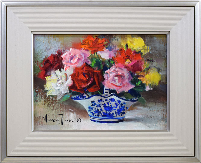 寺井重三「薔薇」油絵・F4号(白銀)