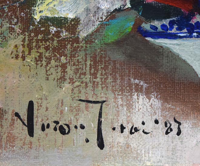 寺井重三「薔薇」油絵・F4号(白銀) サイン拡大画像