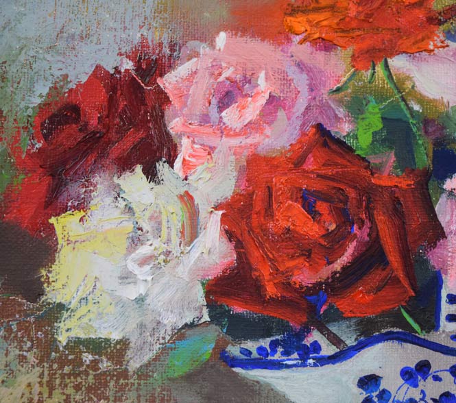 寺井重三「薔薇」油絵・F4号(白銀) 拡大画像1