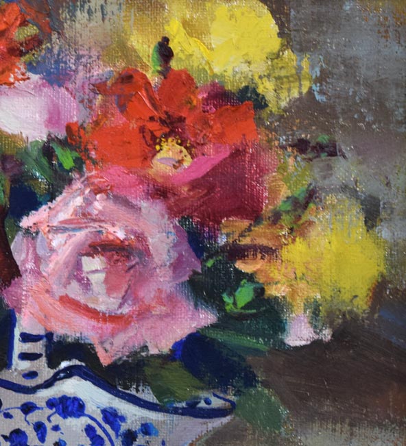 寺井重三「薔薇」油絵・F4号(白銀) 拡大画像2