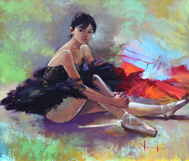 寺井重三「踊り子」油絵・F10号 作品全体拡大画像