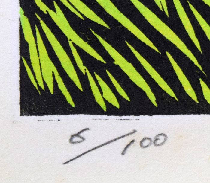 手島圭三郎「きたきつねのゆめ原画」木版画 限定番号部分(ed,6/100)