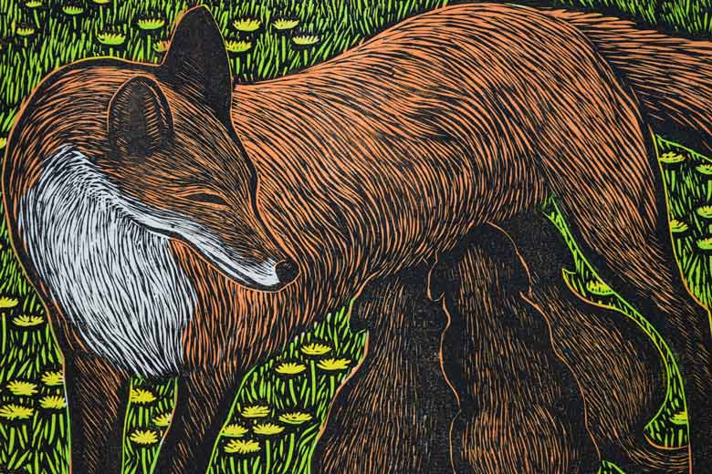 手島圭三郎「きたきつねのゆめ原画」木版画 拡大部分1