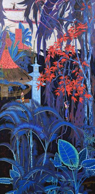 丁紹光(ティンシャオカン)「聖なる村」シルクスクリーン版画 作品全体拡大画像