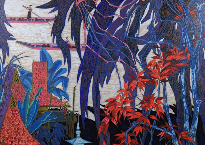 丁紹光(ティンシャオカン)「聖なる村」シルクスクリーン版画 拡大画像1