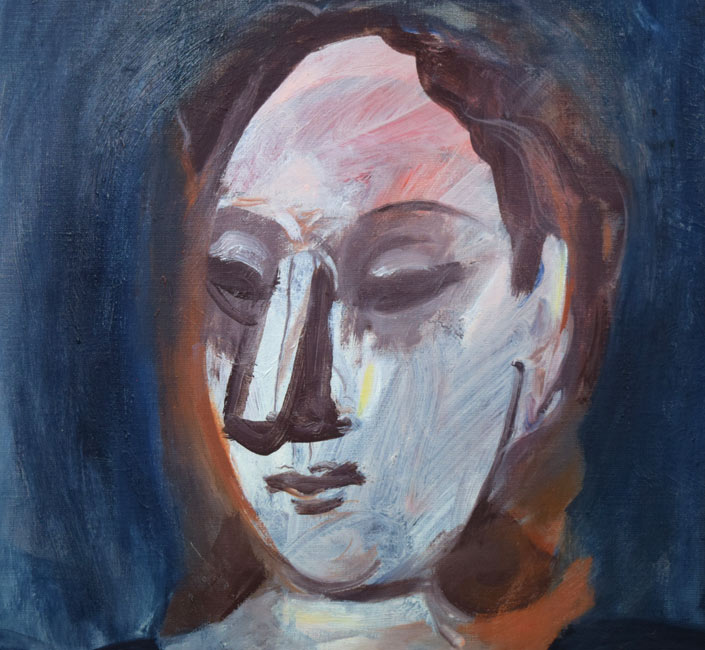 栃内忠男「顔」油絵・F10号 拡大画像1