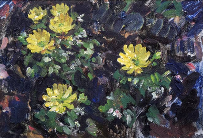 富樫正雄「福寿草」油絵・P3号 作品全体拡大画像