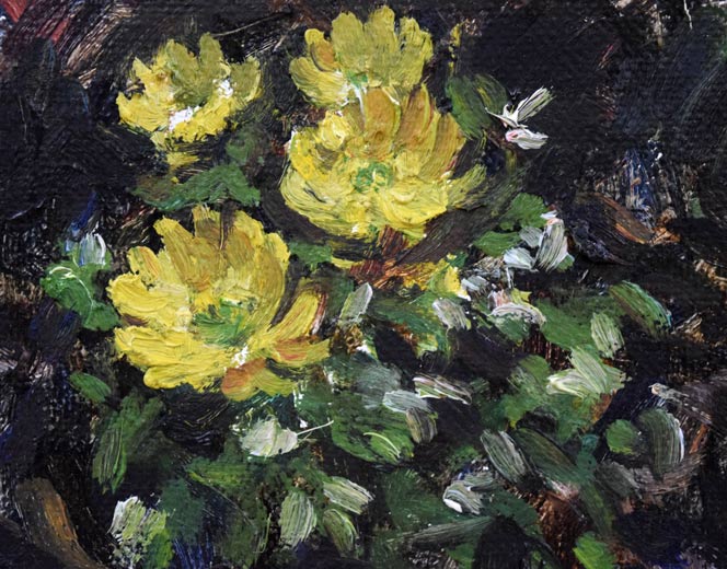 富樫正雄「福寿草」油絵・P3号 拡大画像1