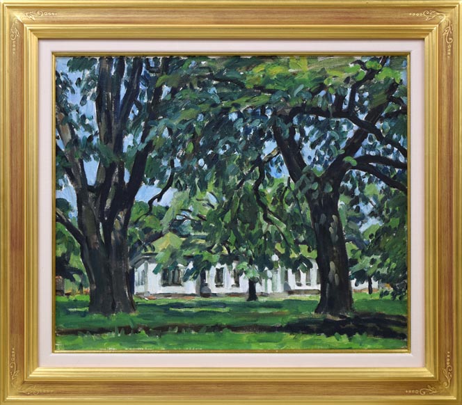 富樫正雄「にれ巨木(北海道大学)」油絵・F8号