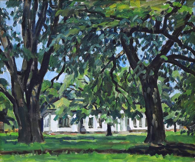 富樫正雄「にれ巨木(北海道大学)」油絵・F8号 作品全体拡大画像