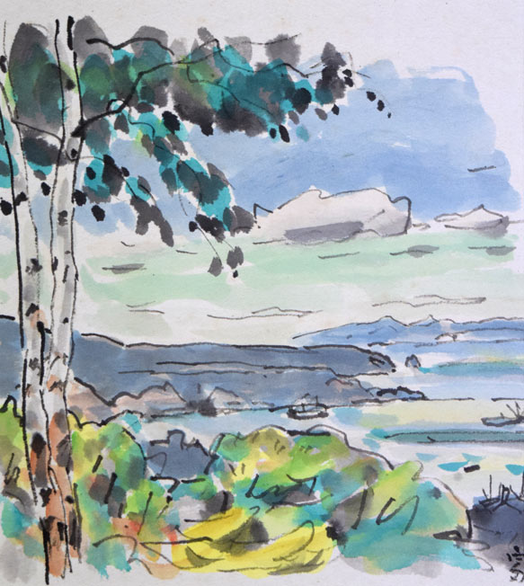 富樫正雄「小樽風景」水彩画 作品全体拡大画像