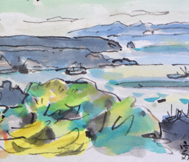 富樫正雄「小樽風景」水彩画 拡大画像2