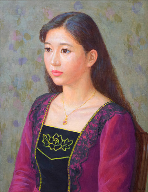 徳田宏行「花のコスチューム」油絵・F6号 作品全体拡大画像