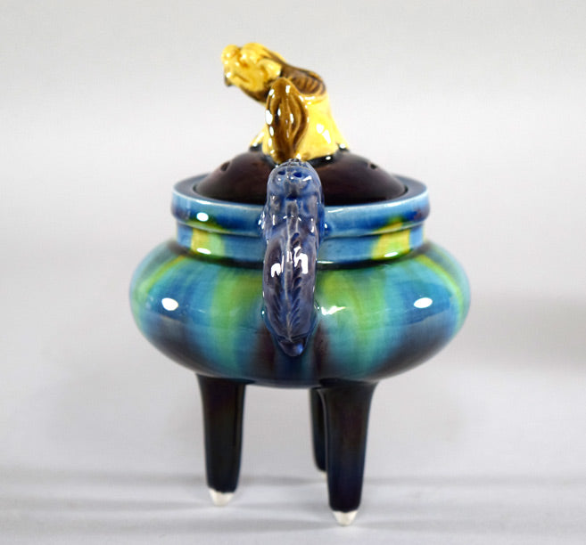 三代徳田八十吉(正彦)「彩釉香炉」共箱 全体画像1