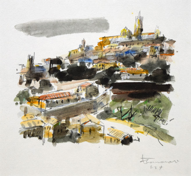 友成晴雄「シエナ(イタリア)」水彩画 作品全体拡大画像