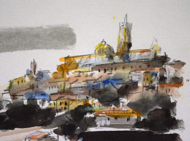 友成晴雄「シエナ(イタリア)」水彩画 拡大画像1