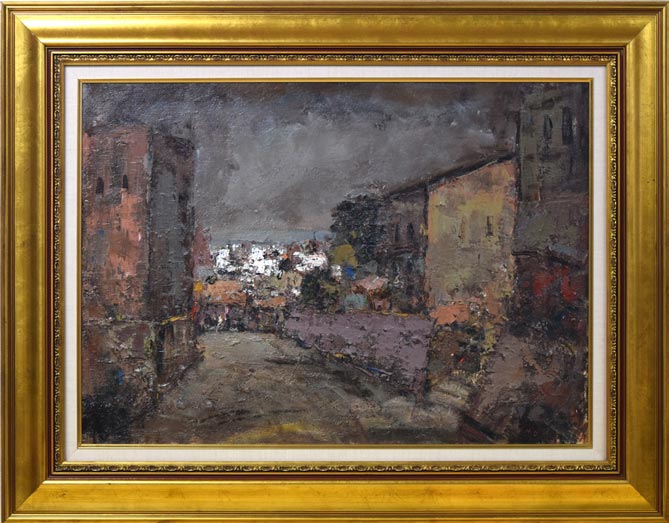 友成晴雄「海の見える風景(神戸)」油絵・P30号