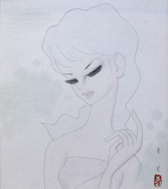 東郷青児「婦人像」水彩画 作品全体拡大画像