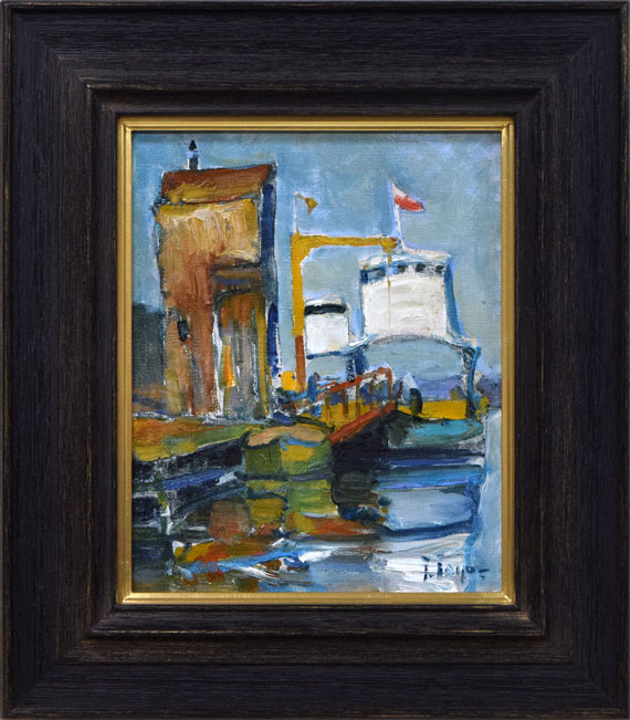 豊島輝彦「小樽港」油絵・F3号