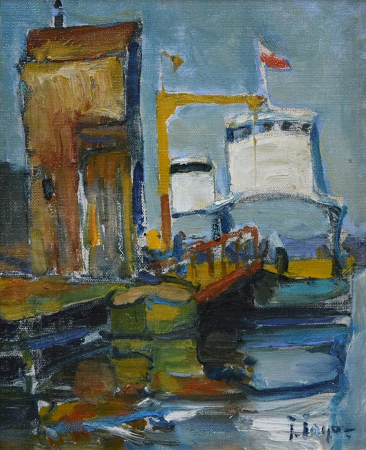 豊島輝彦「小樽港」油絵・F3号 作品全体拡大画像