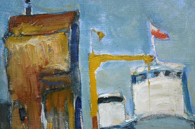 豊島輝彦「小樽港」油絵・F3号 拡大画像1