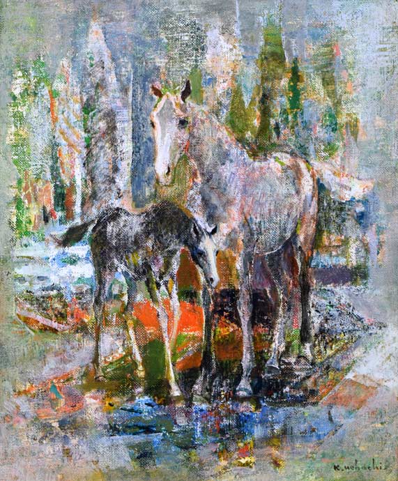 上橋薫「新緑雨後」油絵・F8号 作品全体拡大画像