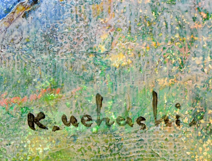 上橋薫「新緑雨後」油絵・F8号 サイン部分