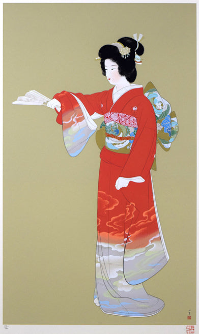 上村松園「序の舞」シルクスクリーン版画 作品全体拡大画像