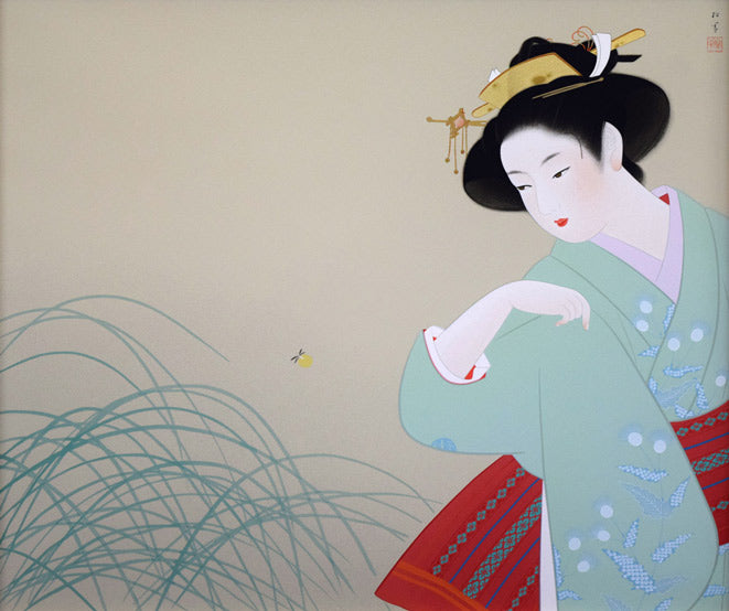 上村松園「新蛍」シルクスクリーン版画 作品全体拡大画像