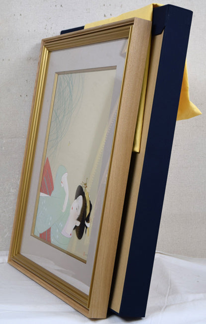 上村松園「新蛍」シルクスクリーン版画 付属品画像(布タトウ箱、黄袋付)