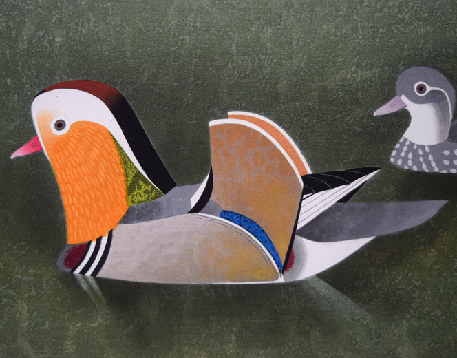 上村松篁「おしどり」木版画 拡大画像1