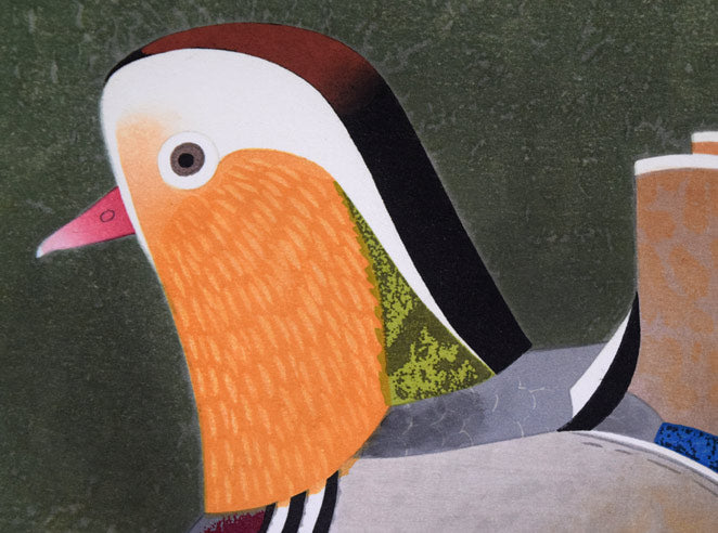 上村松篁「おしどり」木版画 拡大画像2