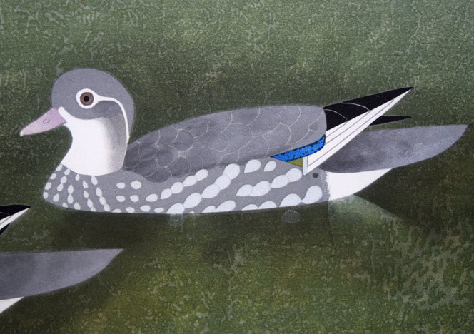 上村松篁「おしどり」木版画 拡大画像3