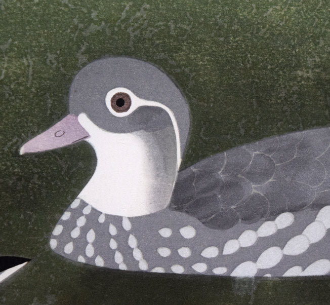 上村松篁「おしどり」木版画 拡大画像4