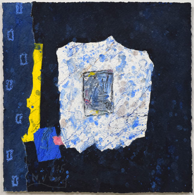 上野憲男「アブストラクト」水彩画にコラージュ 作品全体拡大画像