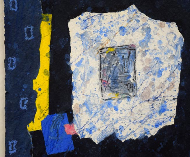 上野憲男「アブストラクト」水彩画にコラージュ 拡大画像1